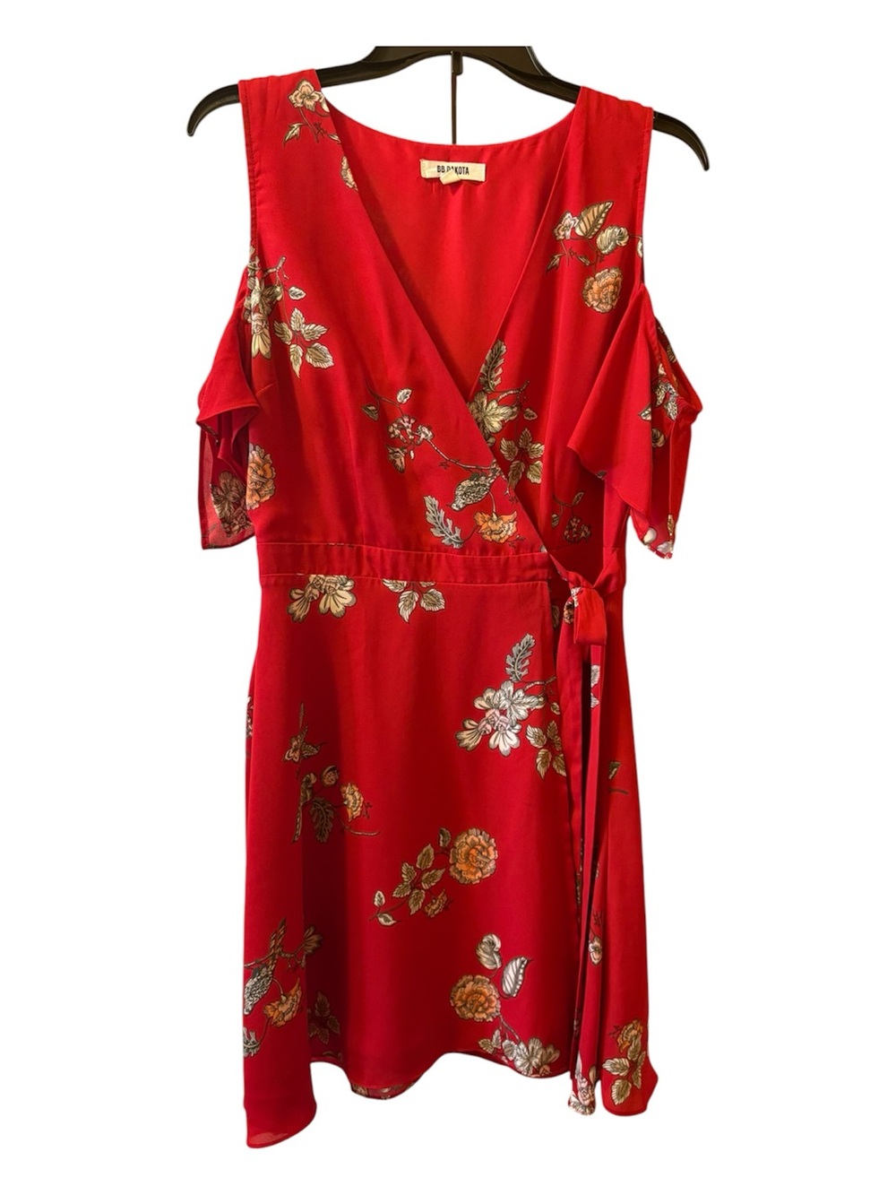 BB Dakota Red Floral Off Shoulder Wrap Dress